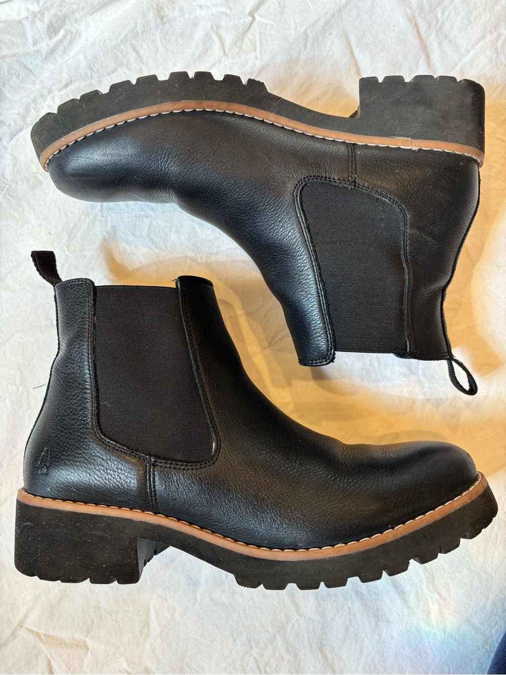 Black Leather Chelsea Lug Sole Ankle Boots